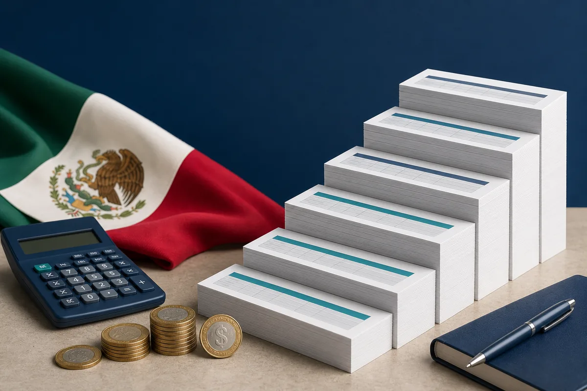 Escalones que representan los rangos progresivos de las tablas ISR 2026 en México